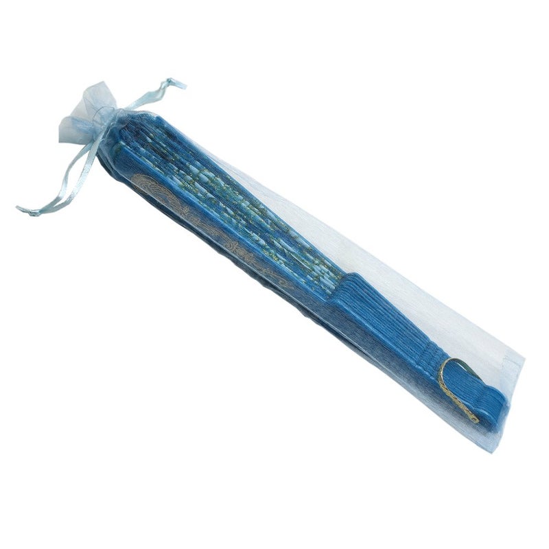Newstarfactory Lace Flowers Design Plastic Folding Hand Held Fan (Blue) - Image 4